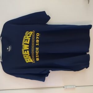 Men's 2XL Milwaukee Brewers MLB Baseball Fanatics Navy Blue and Yellow T-shirt